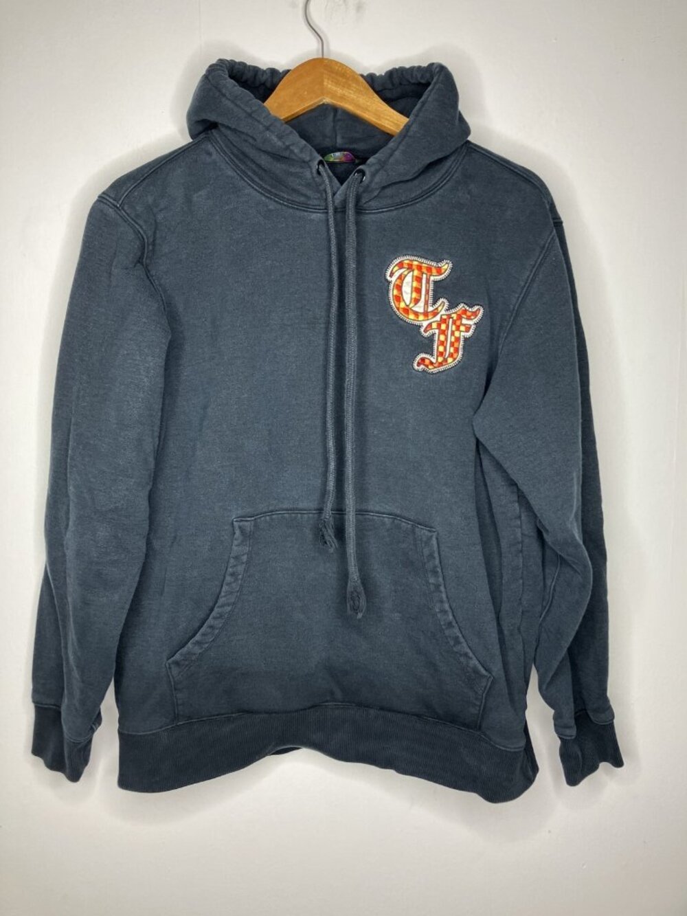 Teddy Fresh Men's Medium Black Pullover Hoodie Checkered TF Logo Drawstring